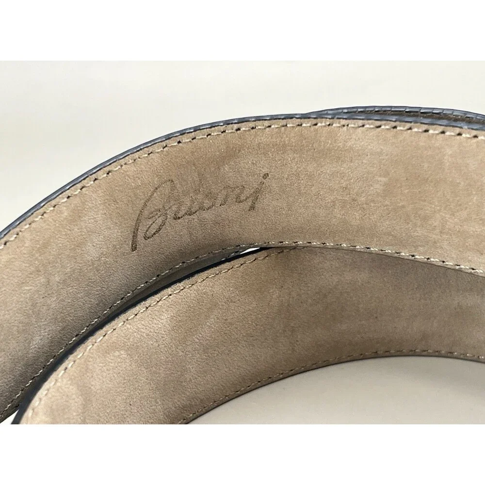 Brioni Black Leather Belt Men’s 40 Handmade in Italy Silver Brass Buckle Luxury